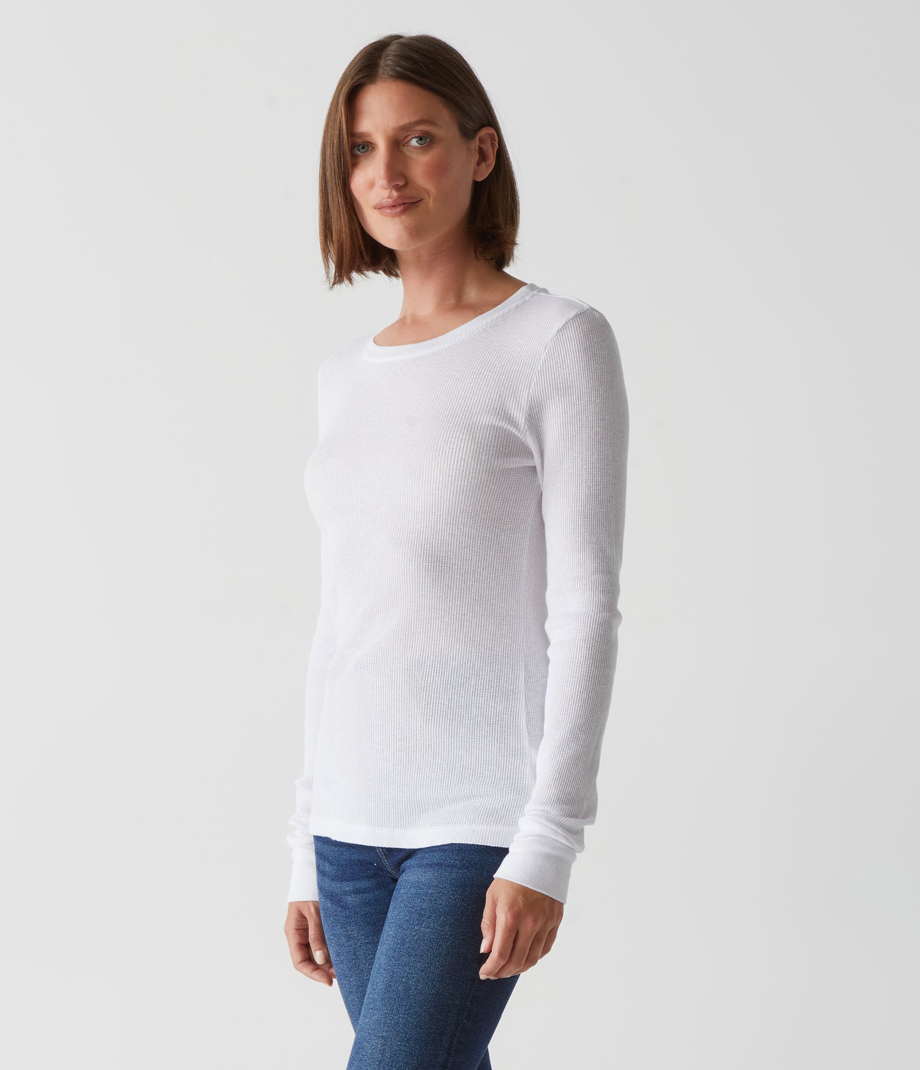 Thermal Crew Neck Long Sleeved Top - White