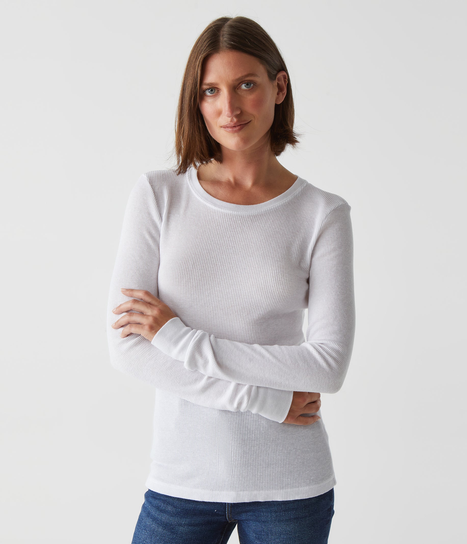 ONN Womens Cotton Thermal Top Charcoal Grey, 3/4th Sleeve U-Neck