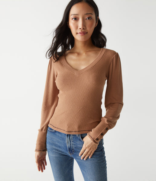 Petra Puff Sleeve Top with Stitching