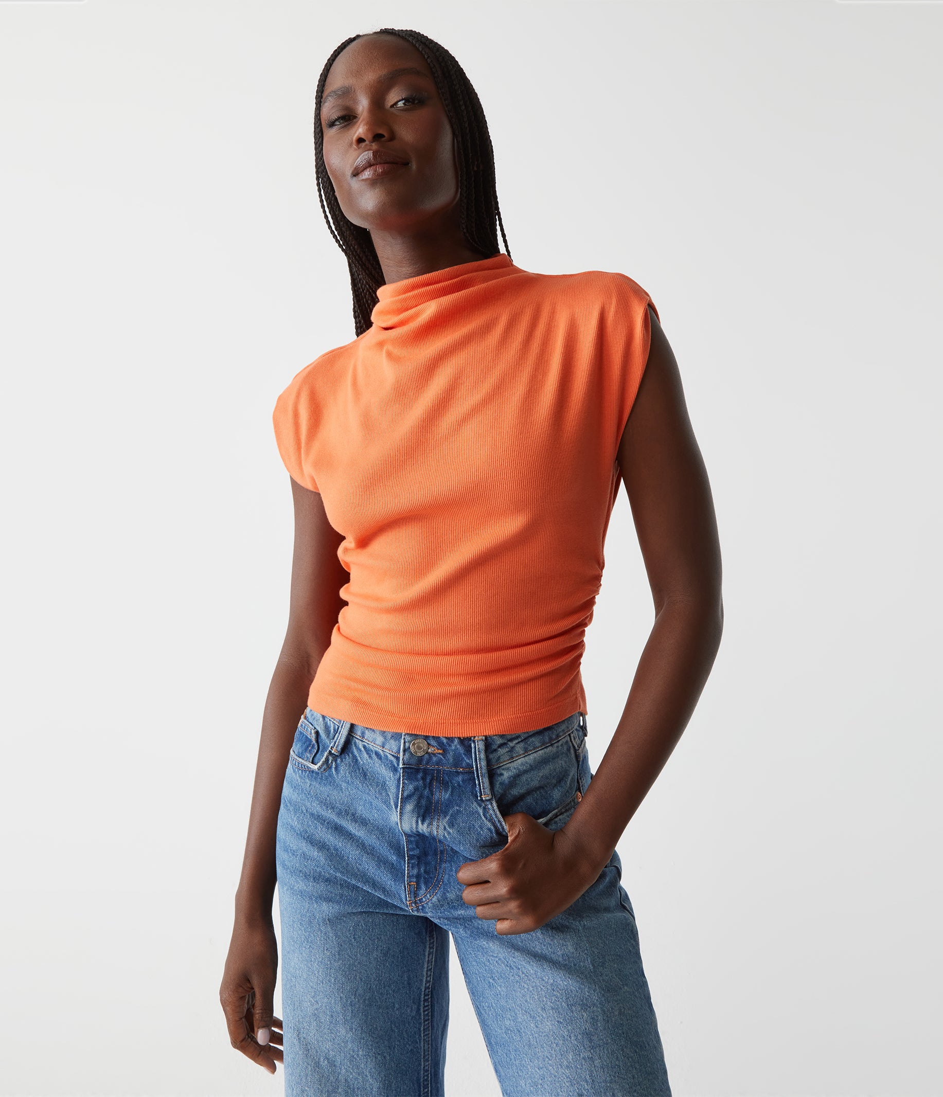 Amara Ribbed Power Shoulder Tee