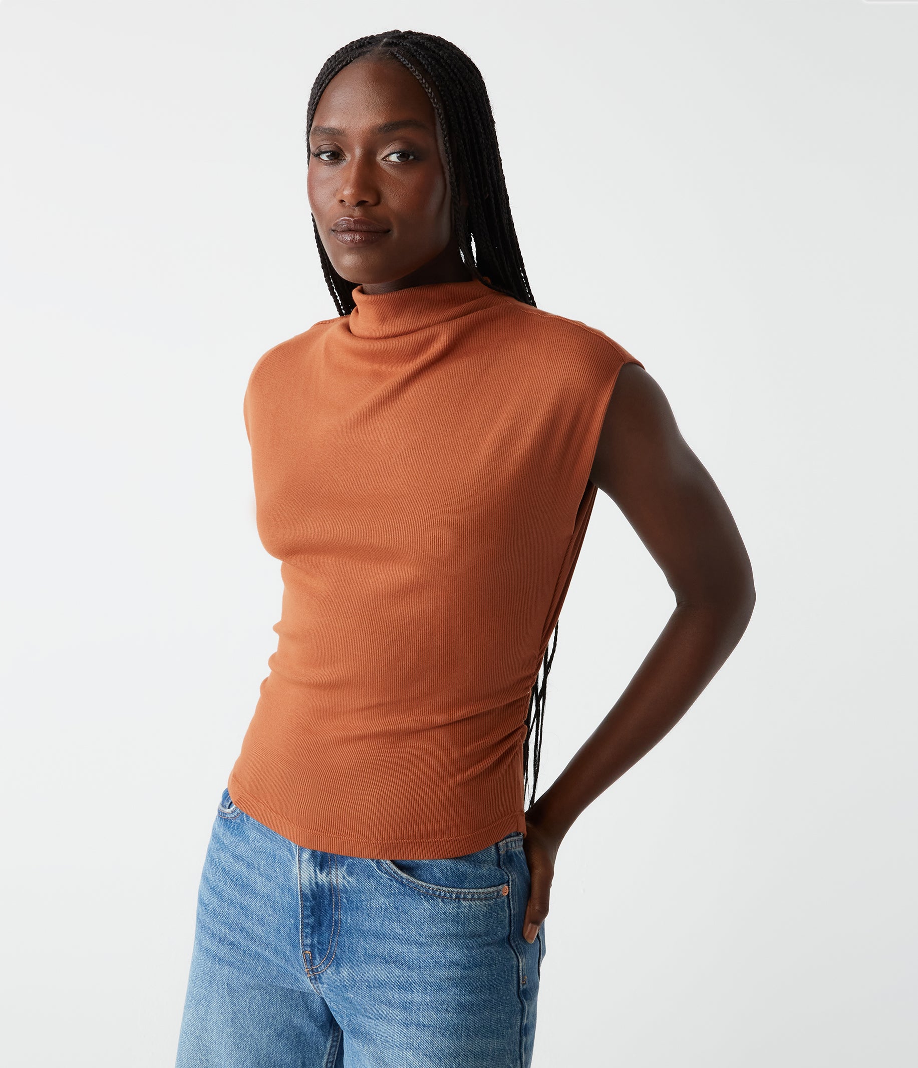 Amara Ribbed Power Shoulder Tee