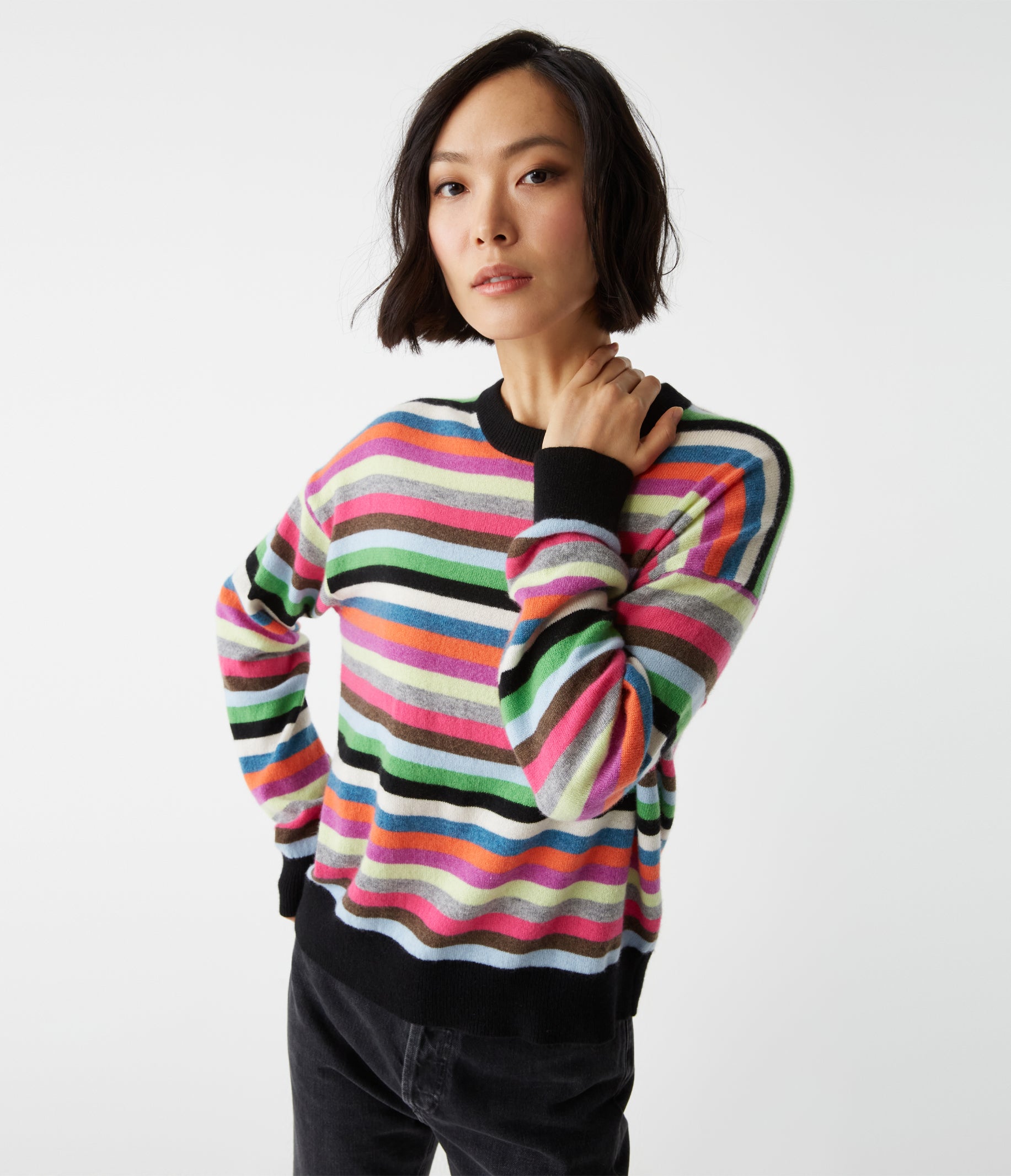 Long sleeve striped scoop neck sweater hotsell