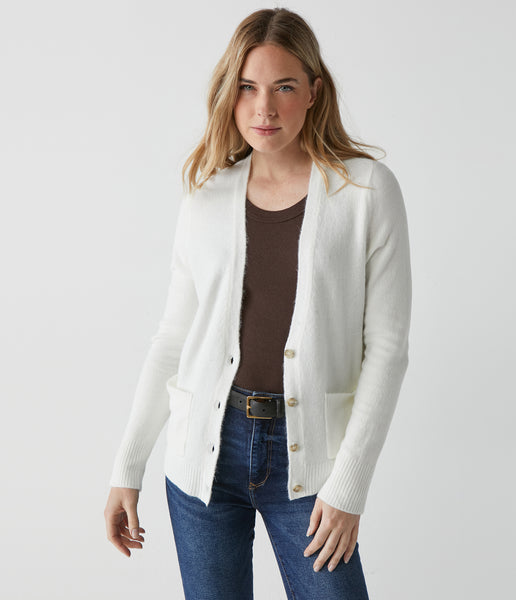 White cardigan with on sale pockets