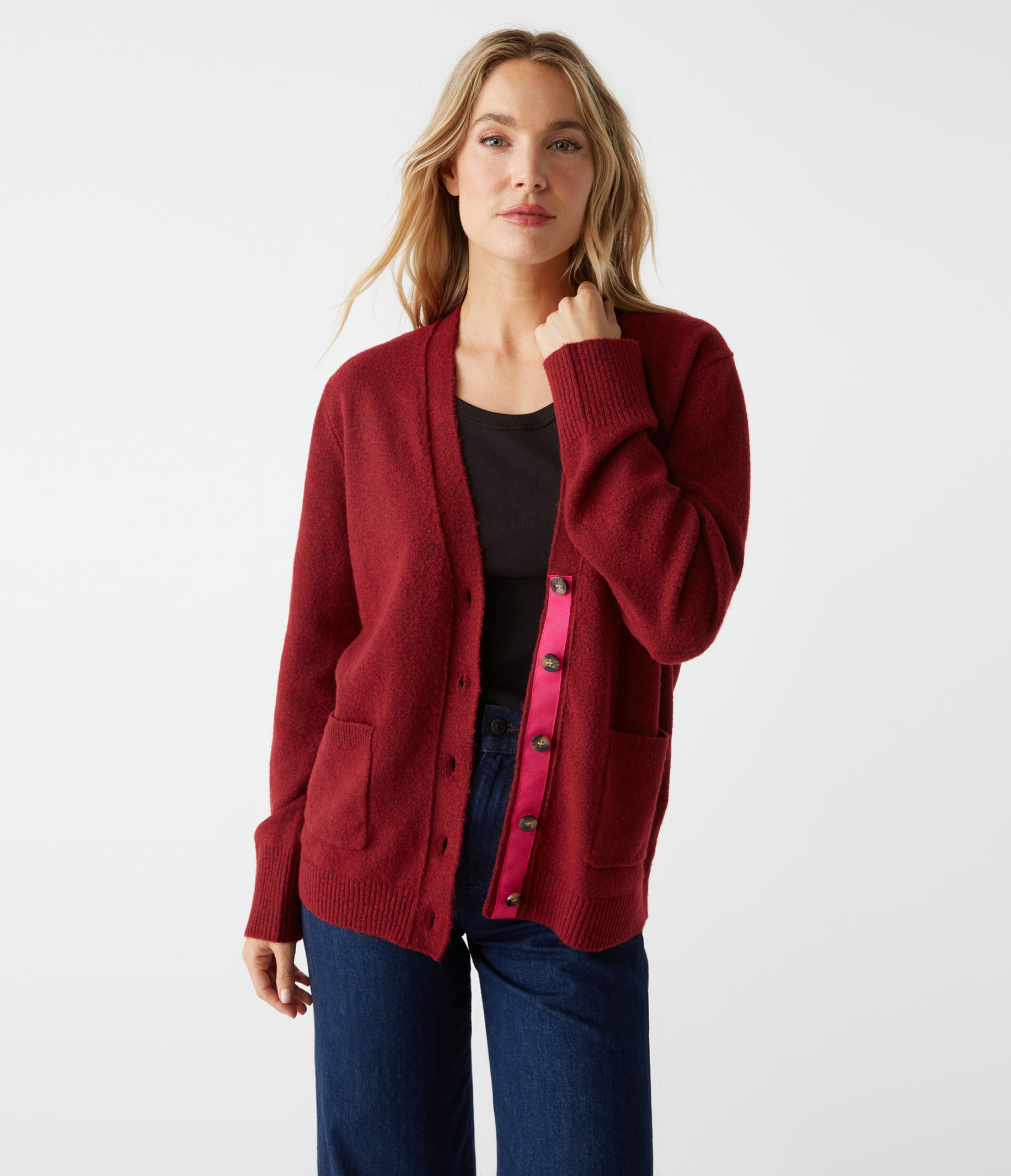 Dark red cardigan best sale