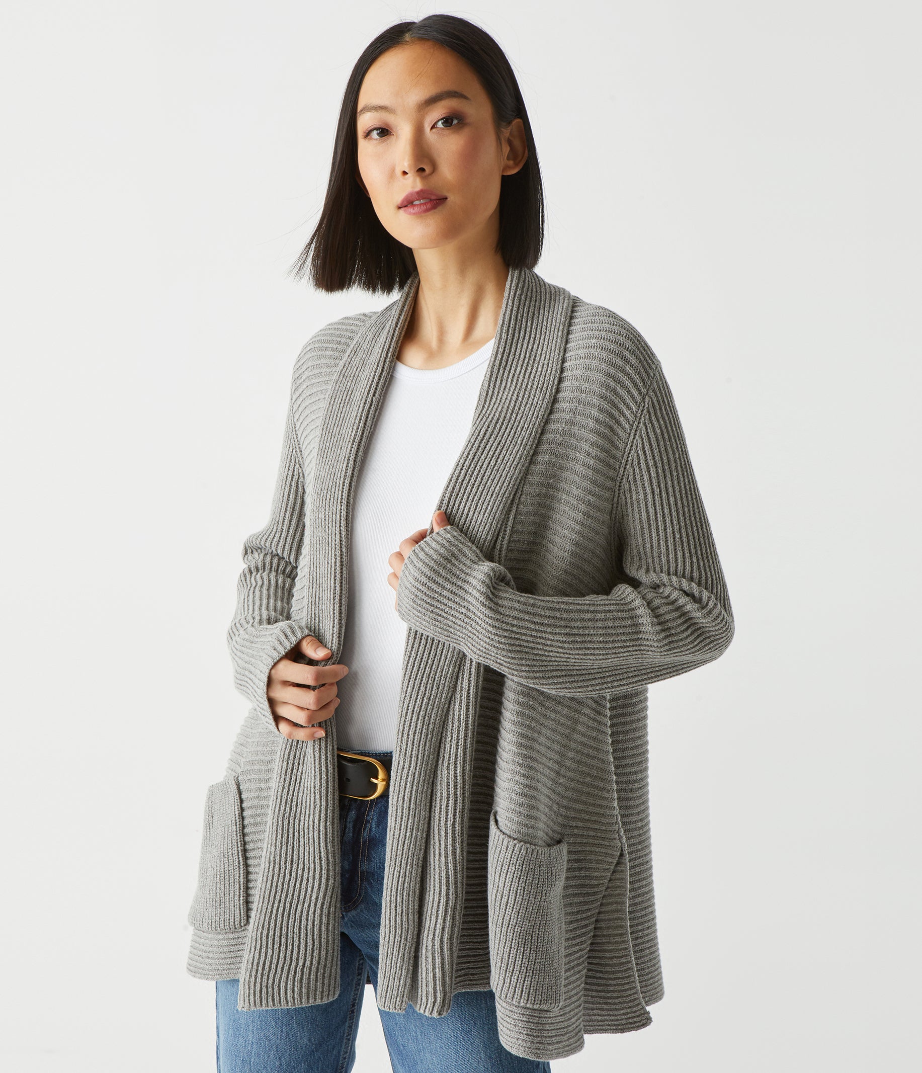 Gray open shop cardigan sweater